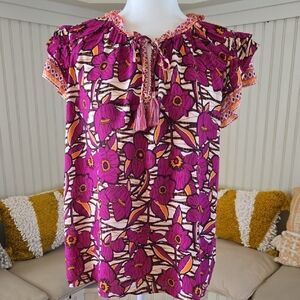 EUC Rose + Olive Pink Floral Top Size Large